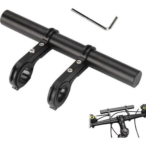 Extension de guidon de vélo à double tige, double fixation avec tournevis, rallonge de 20 cm pour lampe, compteur et accessoires de vélo, noir (1/5)
