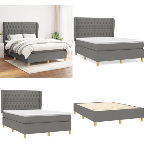 Boxspringbett mit Matratze Dunkelgrau 140x200 cm Stoff - Boxspringbett - Doppelbett - Bettenrahmen - Matratze - Nachttisch - Home & Living