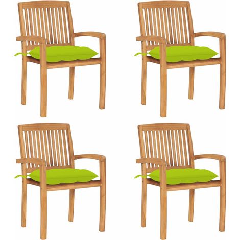 vidaXL Sillas de jardín apilables 4 uds madera de teca con cojines (1/5)