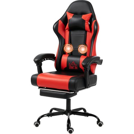 Chaise gamer Larine inclinable massage lombaire repose pieds rouge (1/5)