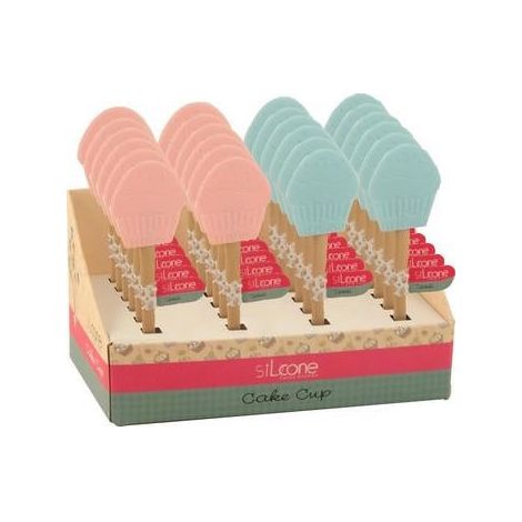 Présentoir de 24 spatules en silicone rose et bleu ciel