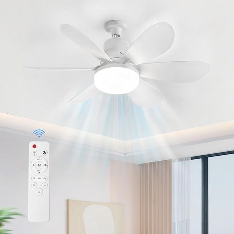 Ventilateur de Plafond avec Lumière et Télécommande – Lampe Ventilateur Plafond E27 avec 3 Niveaux de Vent, Petit Ventilateur Lampe LED Dimmable 3000-6500K, Minuterie 1/2/4h, Fonction Mémoire (1/5)