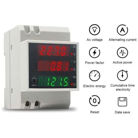 QORVA-Compteur d'énergie monophasé, voltmètre, ampèremètre, DIN AC80-300 V, 100 A, écran LCD, wattmètre, compteur intermédiaire, facteur de tension, compteur de consommation en kWh XXW