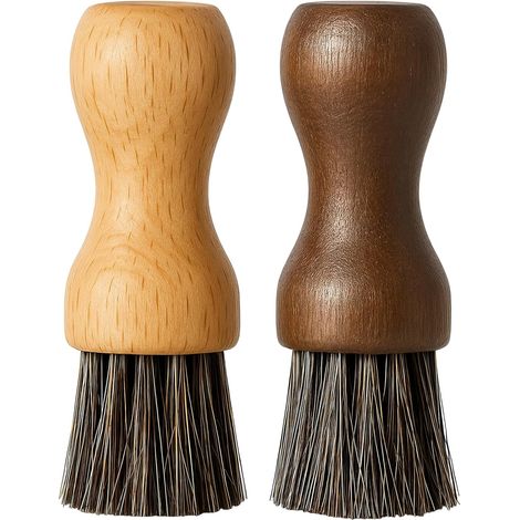 Set di 2 spazzole professionali in crine di cavallo per lucidare le scarpe, ideali per applicare la cera e lucidare calzature, per una cura delicata della pelle, scarpe, borse e accessori in pelle.