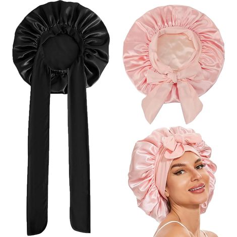 Stück Nachtmütze, Satin-Seide, Haarhaube, elastisch, verstellbar, rutschfest, weich, atmungsaktiv, wiederverwendbar, Haarschutz, zum Schlafen, lange Duschen, für Frauen, besonderes Geschenk (1/5)