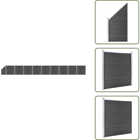 Zaunelement Set WPC 1657x(105-186) cm Schwarz - Gartenzäune - Holzzäune - Kunststoffzäune - WPC-Zäune - Zaunsystem (1/5)