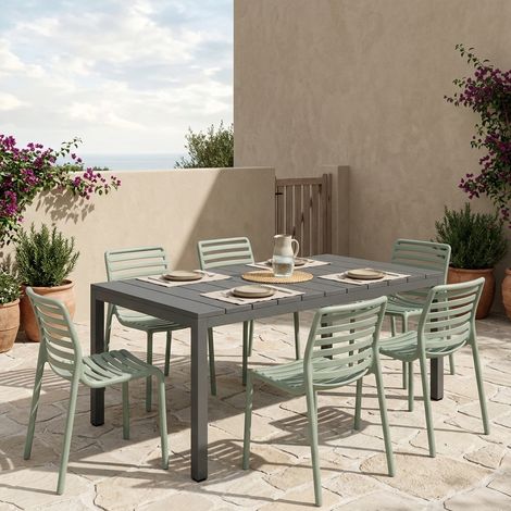 Set tavolo Rio Allungabile 140-210 cm con 8 sedie Doga Bistrot, per esterno e giardino -Bianco / Agave (1/5)