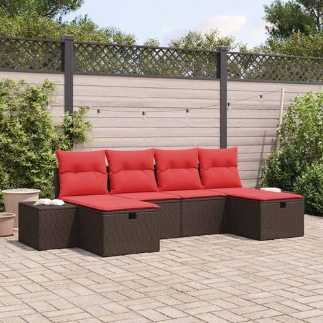 vidaXL Conjunto de sofá de jardín 6 uds. Marrón ratán sintético (1/5)