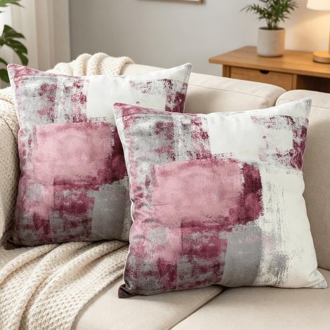Lot de 2 Housses de Coussin décoratives 50 x 50 cm - en Velours - Style Maison de Campagne - Coussin esthétique - Carré - pour canapé - Coussin d'extérieur (1/5)