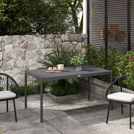 Table jardin lattes Gris Argent 6 personnes acier aluminium 145x90x74 cm (1/4)