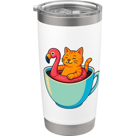 Tasse à café amusante avec flamant rose pour chat Gobelet isotherme en acier inoxydable double paroi (1/5)