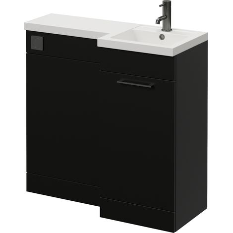 Napoli 390 Matt Black 900mm Single Door Vanity Unit Toilet Suite with Right Hand Square Lucia Basin - 900mm - Gunmetal Grey 160mm HandleWithout Kingston Toilet Pan