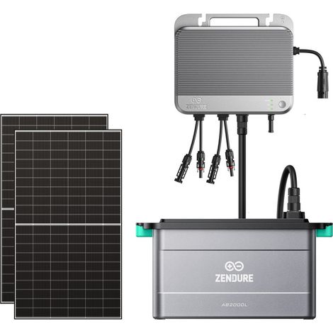 Zendure SolarFlow 800 - Micro-onduleur Hybride Intelligent 1200W MPPT, Puissance AC bidirectionnelle de 800 W, avec 500Wx2 Panneau Bifacial, avec AB2000L Batterie