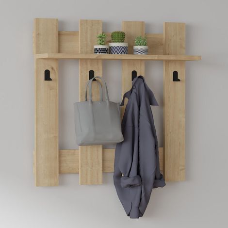 Appendiabiti Serpico, 4 Ganci, Installazione a Muro, Sfumatura Colore Struttura Rovere, 70h cm Marrone Rovere (1/3)