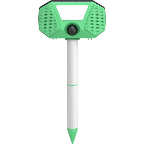 Solar-powered rodent repellent device with flashing red and white lights, multifunctional bird repellent device with alarm, infrared sensor, powerful dual ultrasonic defense system, waterproof.--DTEKG
