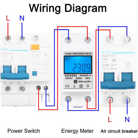 Compteur énergie monophasé DDS662 230V 5-80A, LCD rétroéclairage, Classe 1, kWh V A W Hz, Rail DIN 1 module (1/3)
