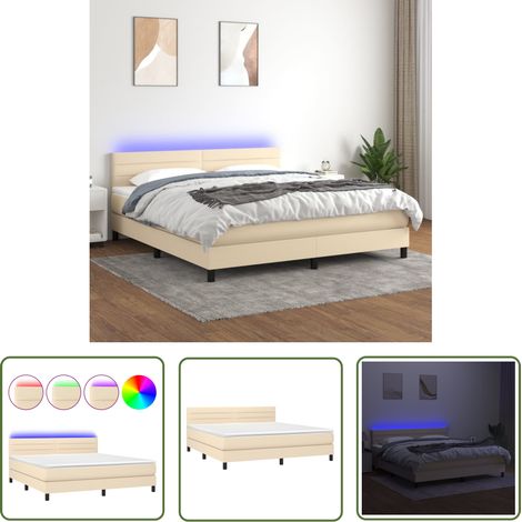 The Living Store Boxspringbett mit Matratze & LED Creme 160x200 cm Stoff - Boxspringbett - Betten - Schlafräume - Cremefarbenes Bett - Led Beleuchtung (1/5)