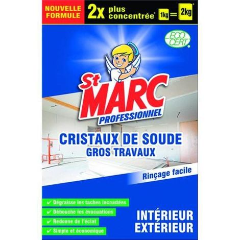 Cristaux de soude professionnel en poudre concentré 1 KG – Nouvelle formule 2x plus concentrée – Dégraisse surfaces et évacuations – Entretien cuisine – St Marc (1/4)