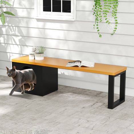 Banc Extérieur en Métal de 150CM avec Maison Siège pour 3 Personnes Capacité de Charge de 450KG Banc Sans Dossier Résistant Café (1/2)