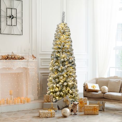 180 cm hoher Bleistift-Weihnachtsbaum mit Kunstschnee und LED-Beleuchtung