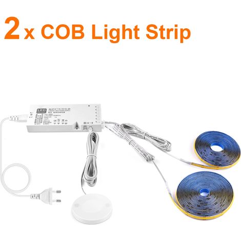 (2 bandes, lumière naturelle, 2 m) Bande lumineuse LED COB à intensité variable par détection de gestes – décoration murale avec grille acoustique intégrée (1/4)