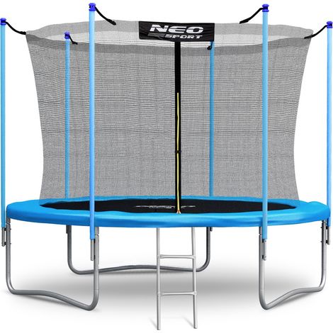 Trampolín - 252 cm - azul - con escalera y red en el borde interior - hasta 120 kg