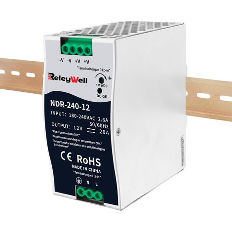 Alimentation pour rail DIN 12V,240W, 20A transformateur 230v vers 12v led, rail DIN, alimentation 12 volts, transformateur de sonnerie, NDR-240-12 (1/5)