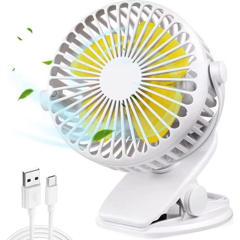 Leiser USB-Ventilator, tragbarer USB-Tischventilator mit Akku, 360° drehbarer Lüfter mit 3 Geschwindigkeitsstufen für Kinderwagen und Auto (1/5)