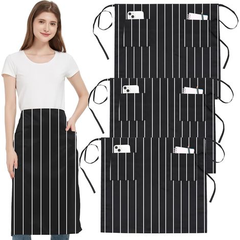 Lot de 3 tabliers de cuisine courts noirs imperméables avec 3 poches et sangle réglable pour serveurs, chefs et bistrots (1/5)