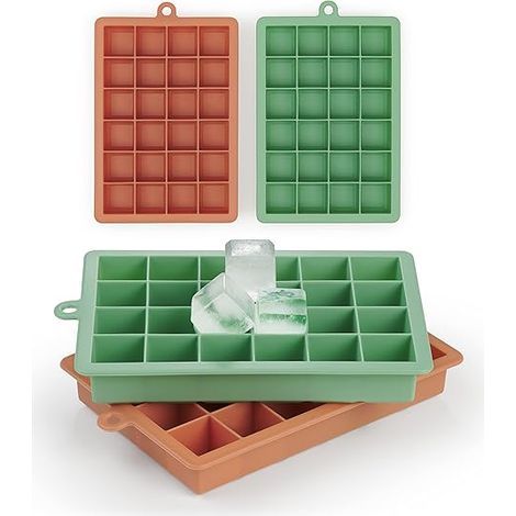 Bacs à glaçons - 2 bacs, chacun pouvant contenir 24 ou 48 glaçons - Bacs à glaçons en silicone - Sans BPA - Vert olive/Rouge minéral (1/5)