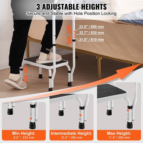 Marchepied 1 Marche Capacité 150 kg Marche Pied en Acier 3 Hauteurs Réglables avec Poignée Tabouret Antidérapant Portable pour Tout-petits, Adultes, Bureau, Camping-cars, Salles de Bains, Maison (1/5)