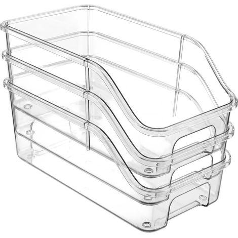 Lot de 3 Organisateur Frigo Transparent, Rangement Canette Fruits Légumes, Cuisine Réfrigérateur Tiroir Armoire Bureau, 28.6 × 15.1 × 11.5 cm (1/5)
