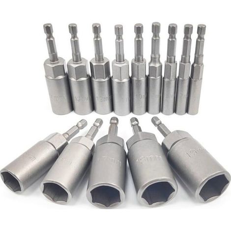 Douilles Visseuses à Choc - - 14 Pièces - 6-19mm - Profondeur d'Usinage 34mm - Hexagonal (1/4)