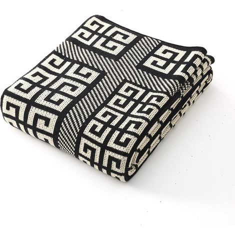 1 Pièce 125x180cm Couverture Tricotée Noir et blanc Plaid Doux Confortable Durable pour Canapé Sofa Chaise à Repos et Sieste