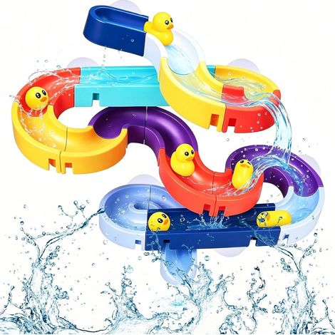 34 Pièces Jouet de Bain à Circuit, DIY Jouet de Baignoire, Jouet de Bain avec Piste de Construction de Toboggan Aquatique, pour Les + 3 âge, Cadeaux d'anniversaire pour Garçons Et Filles (1/5)