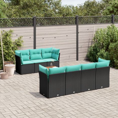vidaXL Salon de jardin 8 pcs avec coussins noir résine tressée (1/5)