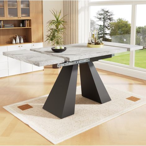Tavolo allungabile 99-159 x 74 cm, piano MDF grigio, gambe in metallo DESVIAE (1/5)