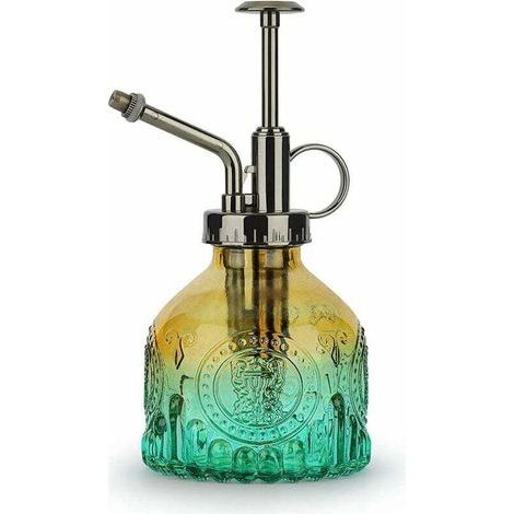 Verre Plantes Vaporisateur D'arrosage, 200ml Rétro avec Pompe Supérieure Arrosoir, Une Main Darrosage Pulvérisateur Brumisateur pour Jardinage Plantes, Jardin, Nettoyage, L'alcool-Marron/Vert (1/5)