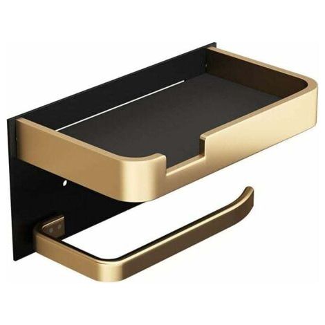 Porte-Papier Toilette Mural avec Étagère de Téléphone, Support Rouleau Papier Toilette Adhesif Moderne Doré Noir Derouleur Papier Toilette pour Salle de Bain