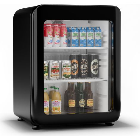 Klarstein Audrey Evo Drinks Fridge - 68L Beverage Refrigerator, Double-Glazed Door, LED Lighting, 0-10°C, Energy Class C, Retro Design, Adjustable Feet, Black (1/5)
