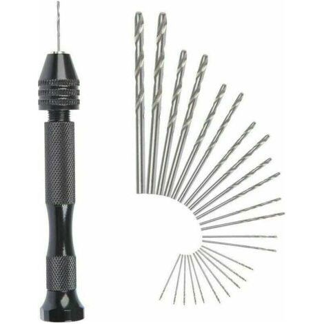 MIni Hand Drill Twist Drill Bits +25 Micro Cordless Twist Drill Bits Aluminum Pin Vise Rotary Tools Twist Drill Bits Adjustable Pyrography Home Plastic Hole Copper (1/4)