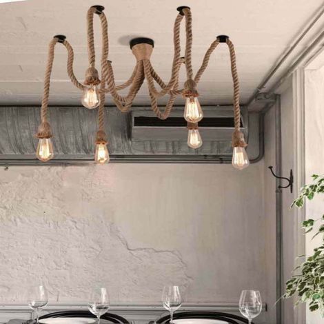 Lampadario Country Lampada per Soffitto a 6 corde Stile Rustico con Attacchi E27 (1/4)