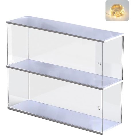 Vitrine Acrylique pour Figurine 11.5cm, Présentoir deux Éages Vitrine Acrylique Boîte Plexiglas Transparente pour Voitures Collection 1/32 1/43 Miniatures, Base Blanc 39.5x9.6x27.5cm (1/5)