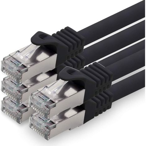 0,5m CAT7 Câble réseau LAN RJ45 10 Gigabit, 5 pièces - noir (1/5)