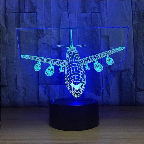 Lámpara de noche con forma de avión, efecto 3D, control táctil con 7 colores cambiantes y cable USB. Lámparas LED de mesa y escritorio para decoración. Regalos de Navidad y cumpleaños. (1/4)