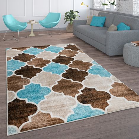 Paco Home Alfombra Salón Vintage Pelo Corto Estampado Marroquí Rombos Turquesa Marrón 60x100 cm, Beige (1/4)