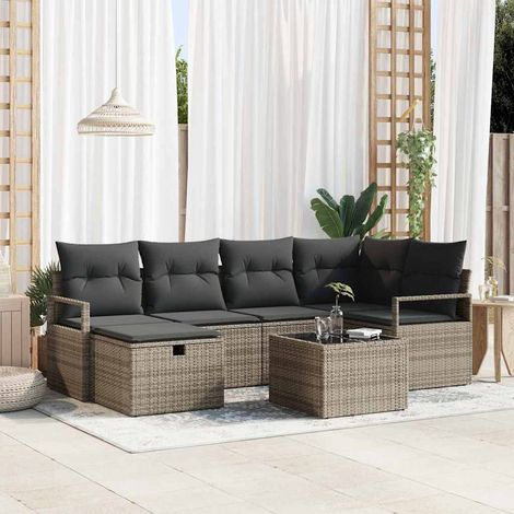 Teenpull – Gartensofa-set 7 Stk. Grau Poly-Rattan (1/5)