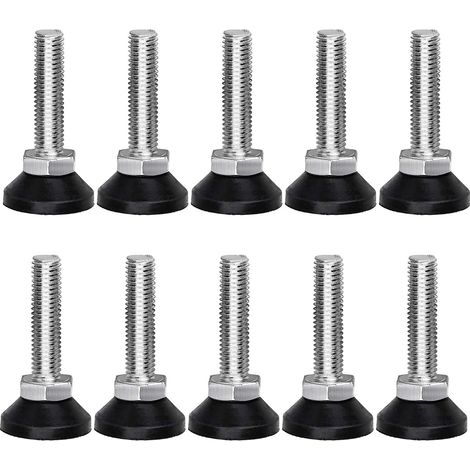10 Pcs Pied de Nivellement pour Meubles, Vis Réglage Meuble Ajustable Mobilier Filetage M10 x 38 mm Vérin Outil Réglable Table Lit Placard, Noir, Argent (1/5)
