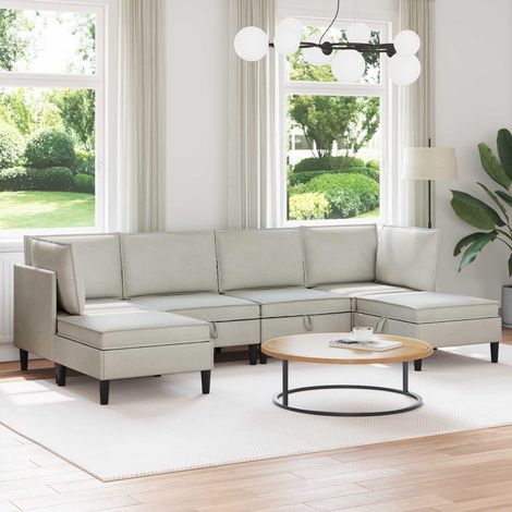 Juego de muebles de salón con cojín 6 pcs Crema Terciopelo