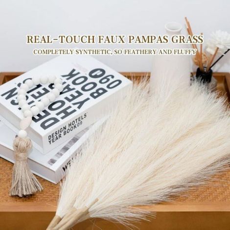 Fausse Herbe de Pampa Artificielle de 45 cm, 5 Tiges pour Décoration de Maison ou de Mariage (Beige) (1/4)